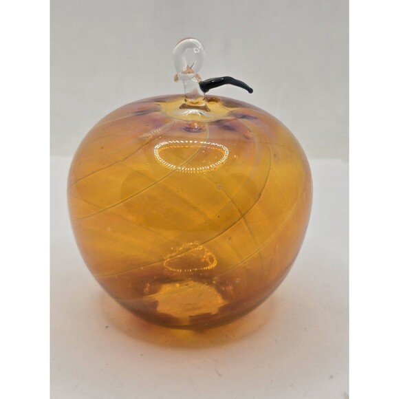 Hand Blown Glass Apple Blown Red Gold Art Sculpture Signed 2000 Vintage - Picture 5 of 8